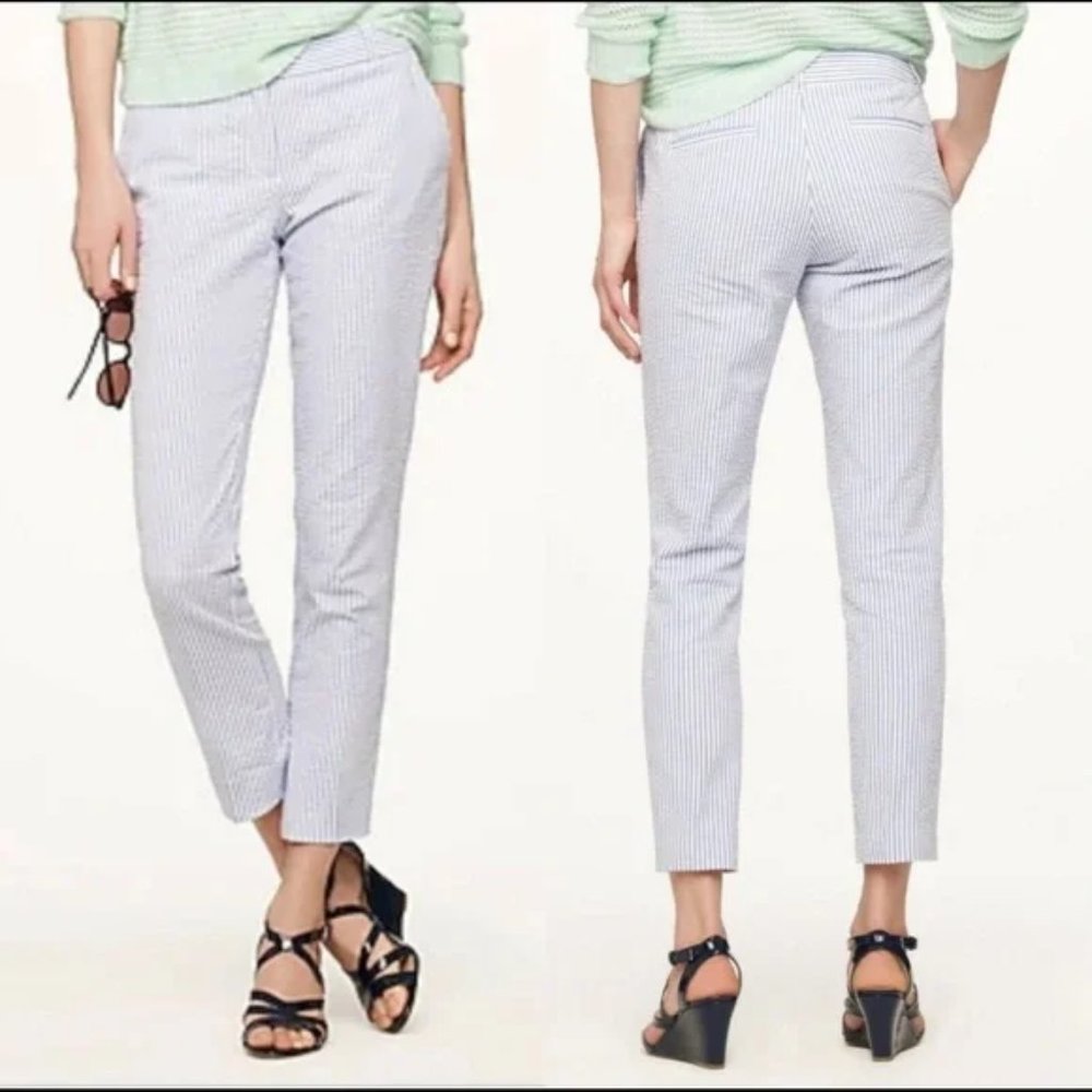 J. crew striped cotton crops pants cropped blue Sz 8 casual summer ankle…